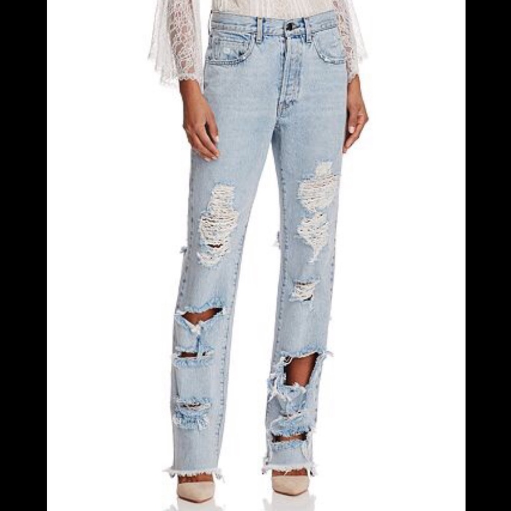 Alice+Olivia Genevive Distressed Girlfriend Jeans